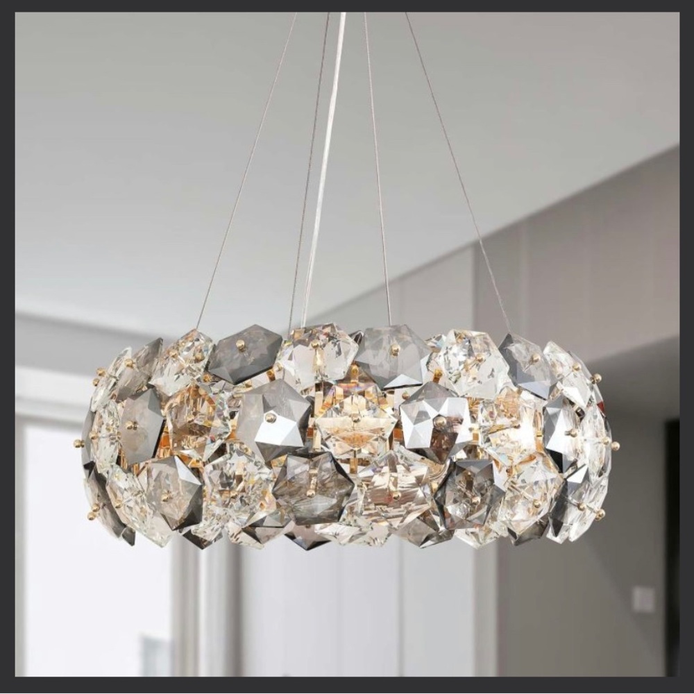 GDLUOAO Crystal Chandelier, 12-Lights 24 Inch Gold Modern Round Pendant Lights